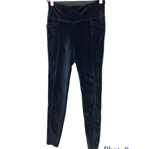 Athleta Metro High Rise SEXY Cozy Velvet Black Legging Front/Back Pockets - Picture 2 of 6
